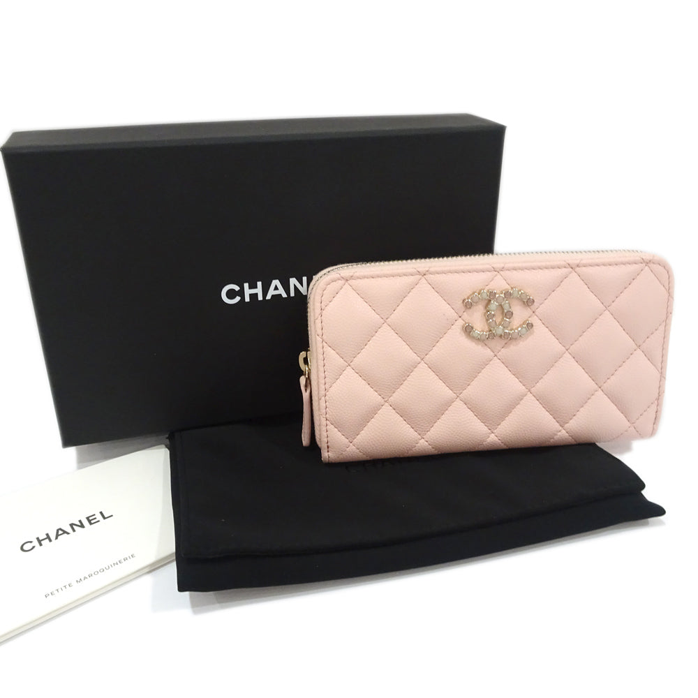 Chanel Matrasse Wallet AP3605 Green S Caviar Skin Pink G Round Wallet Mini