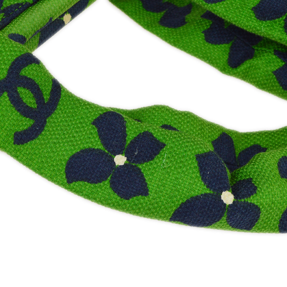 Chanel Green Canvas Flower Handbag
