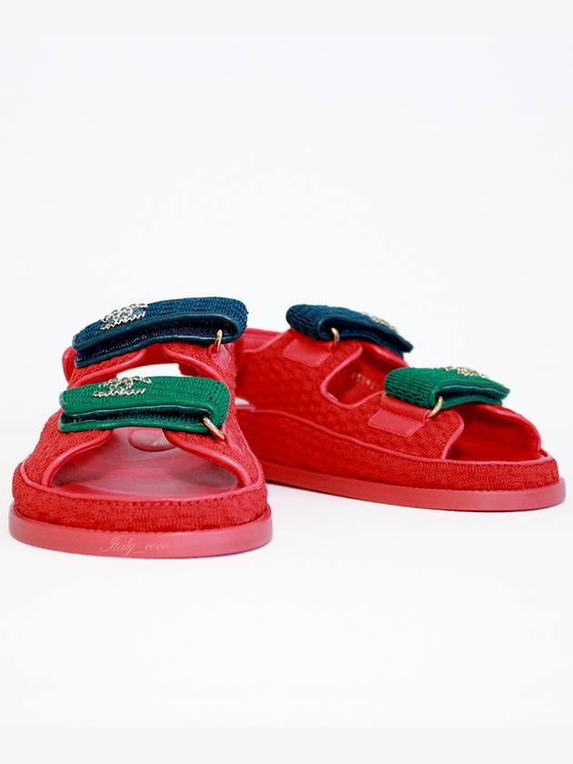 CC Logo Velcro Sandals Red Chanel