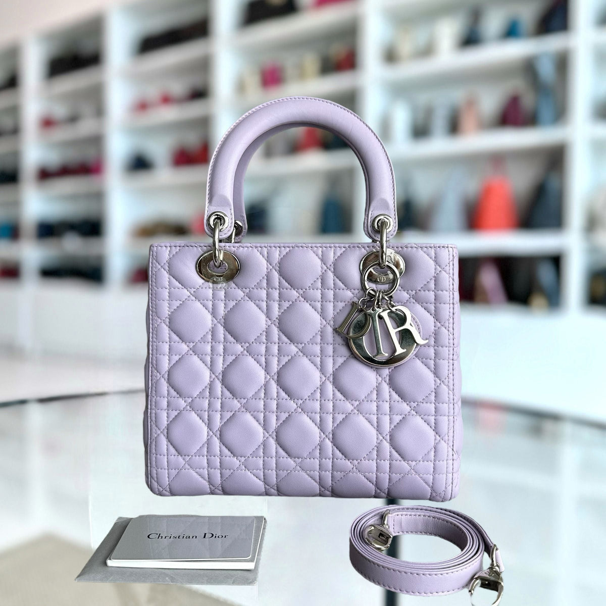 Lady Medium Lambskin Cannage Purple SHW
