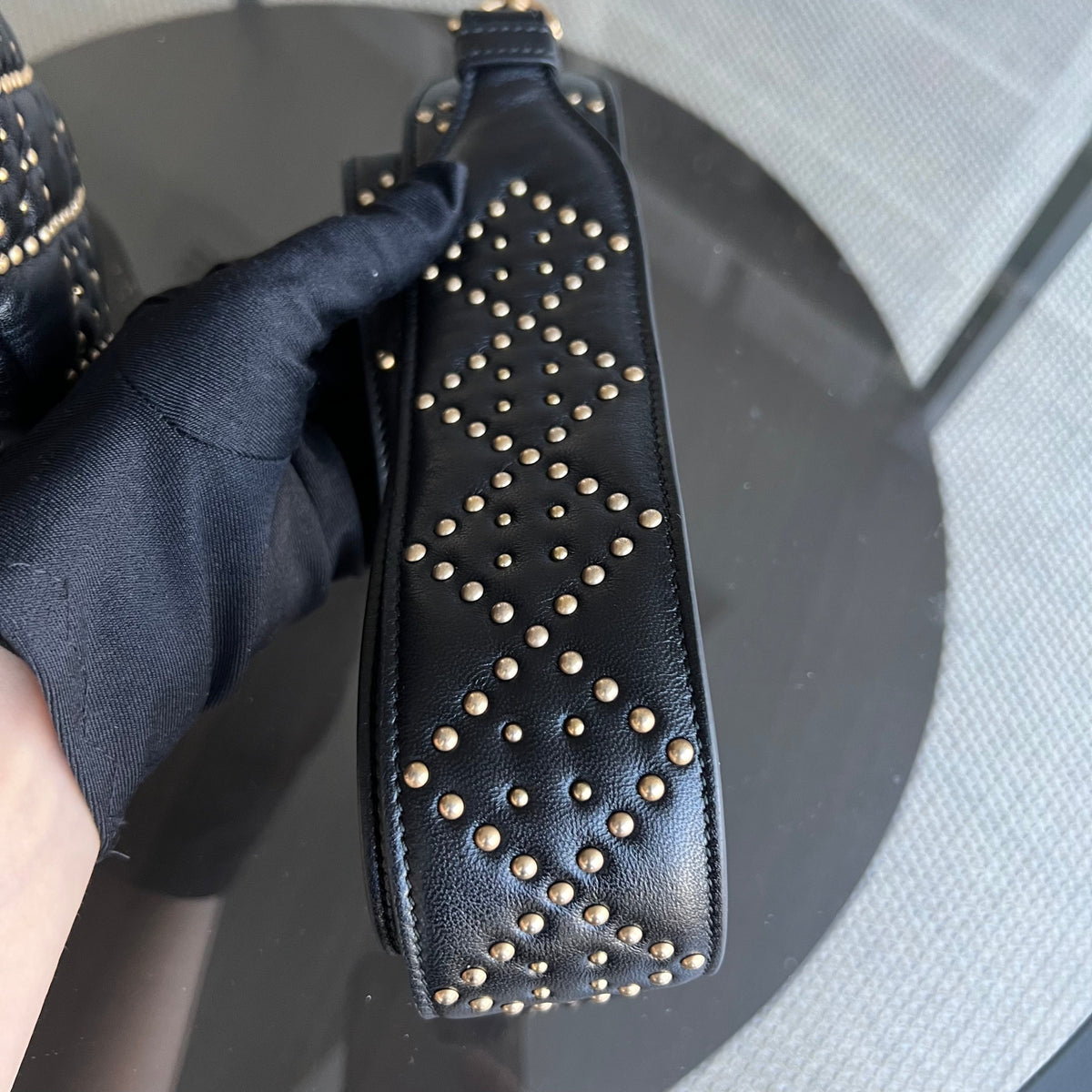 Lady Medium Studded Cannage Lambskin Black Golden Hardware