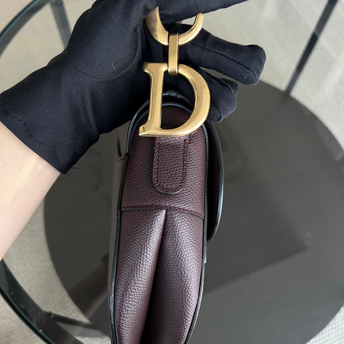 Medium Saddle 25CM Grained Calfskin Burgundy Golden Hardware