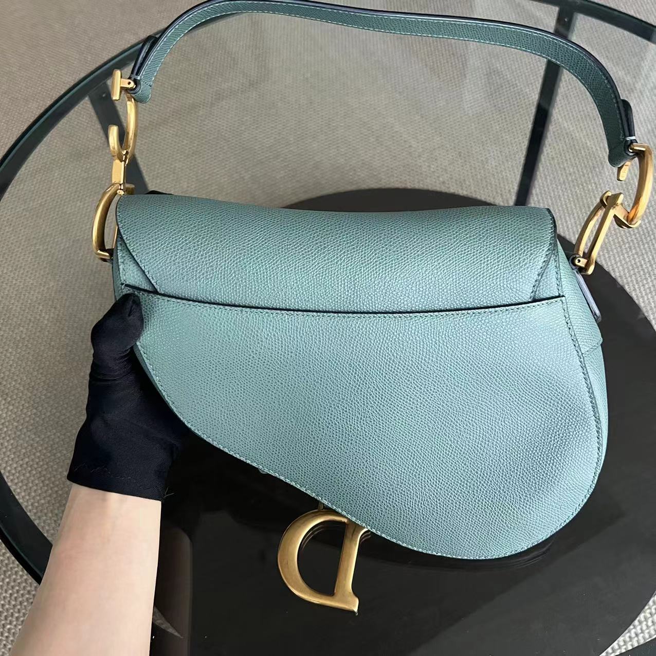 Dior Saddle Medium - Grained Calfskin 25CM Haze Green Golden Hardware