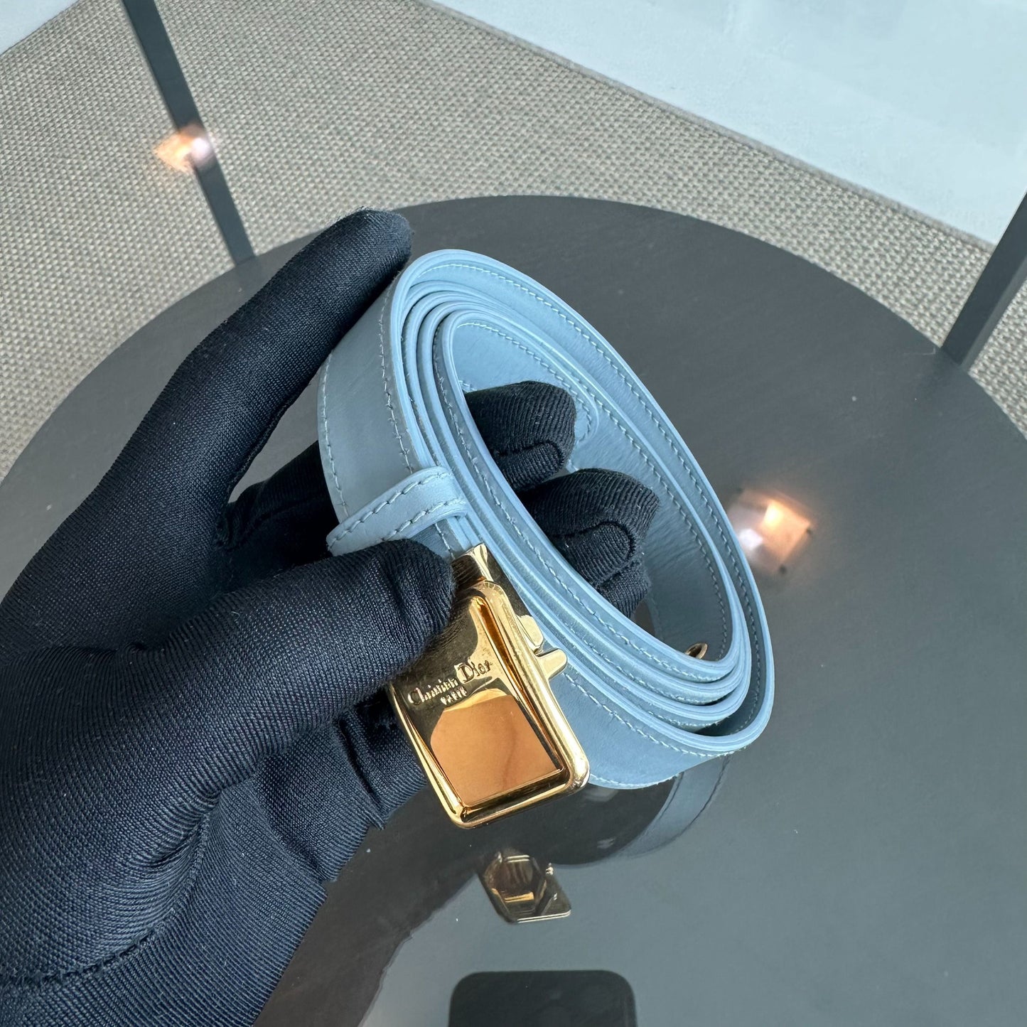 Montaigne 30 Calfskin Medium Haze Blue Shoulder Bag