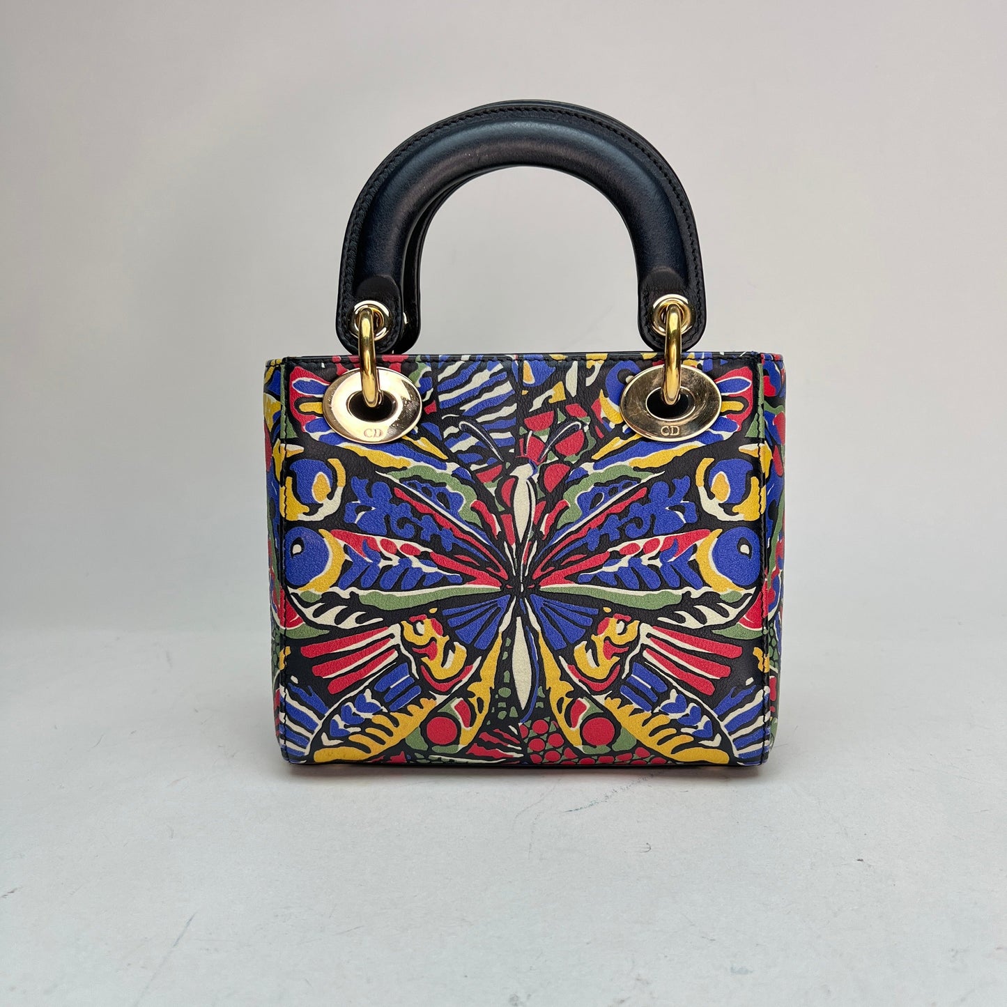 Butterfly Print Lady Dior mini Multi-colour Top Handle Bag in Calfskin, Gold hardware
