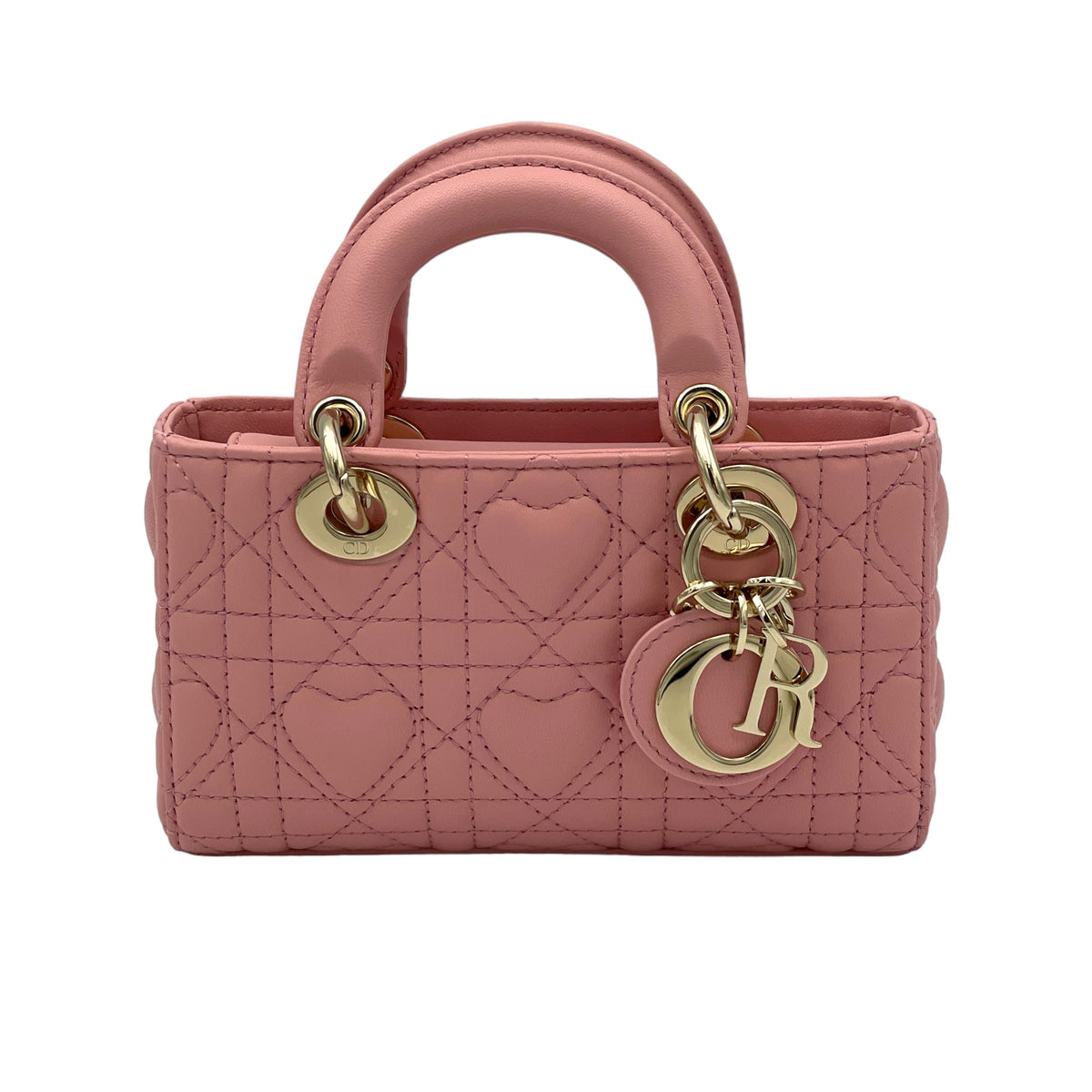 D-Joy Micro Pink Top Handle Bag in Lambskin, Light Gold hardware