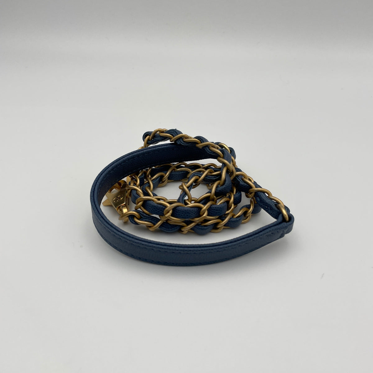 Coco Flap Blue Top Handle Bag in Caviar Leather, Gold hardware