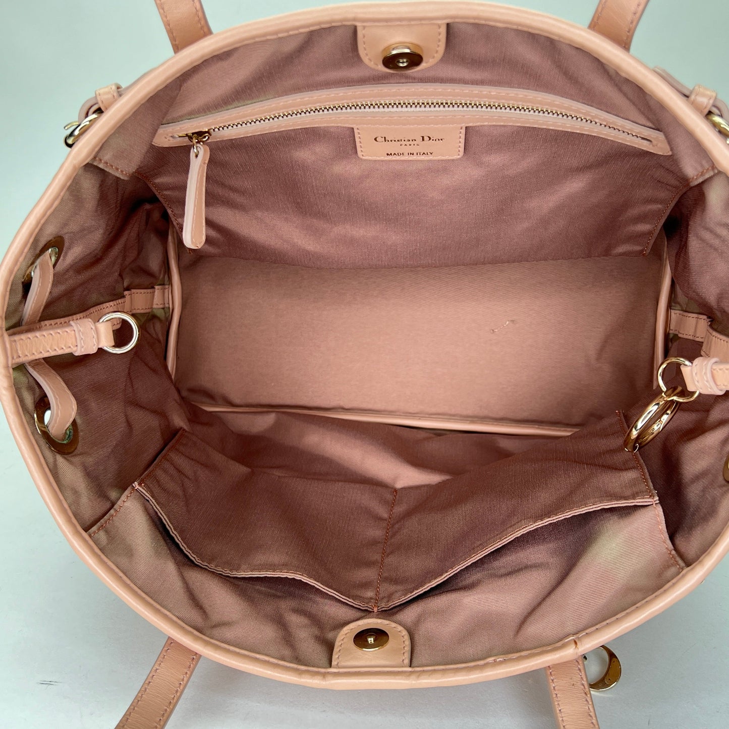 Cannage Pink Tote Bag in Canvas, Gold hardware