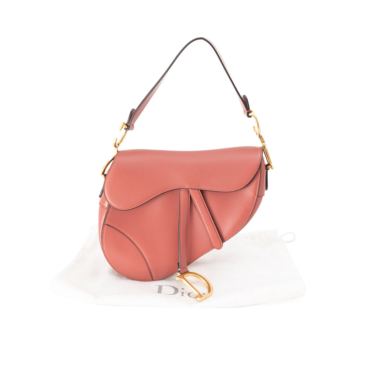Saddle Medium Pink Shoulder Bag in Calfskin, Gold hardware