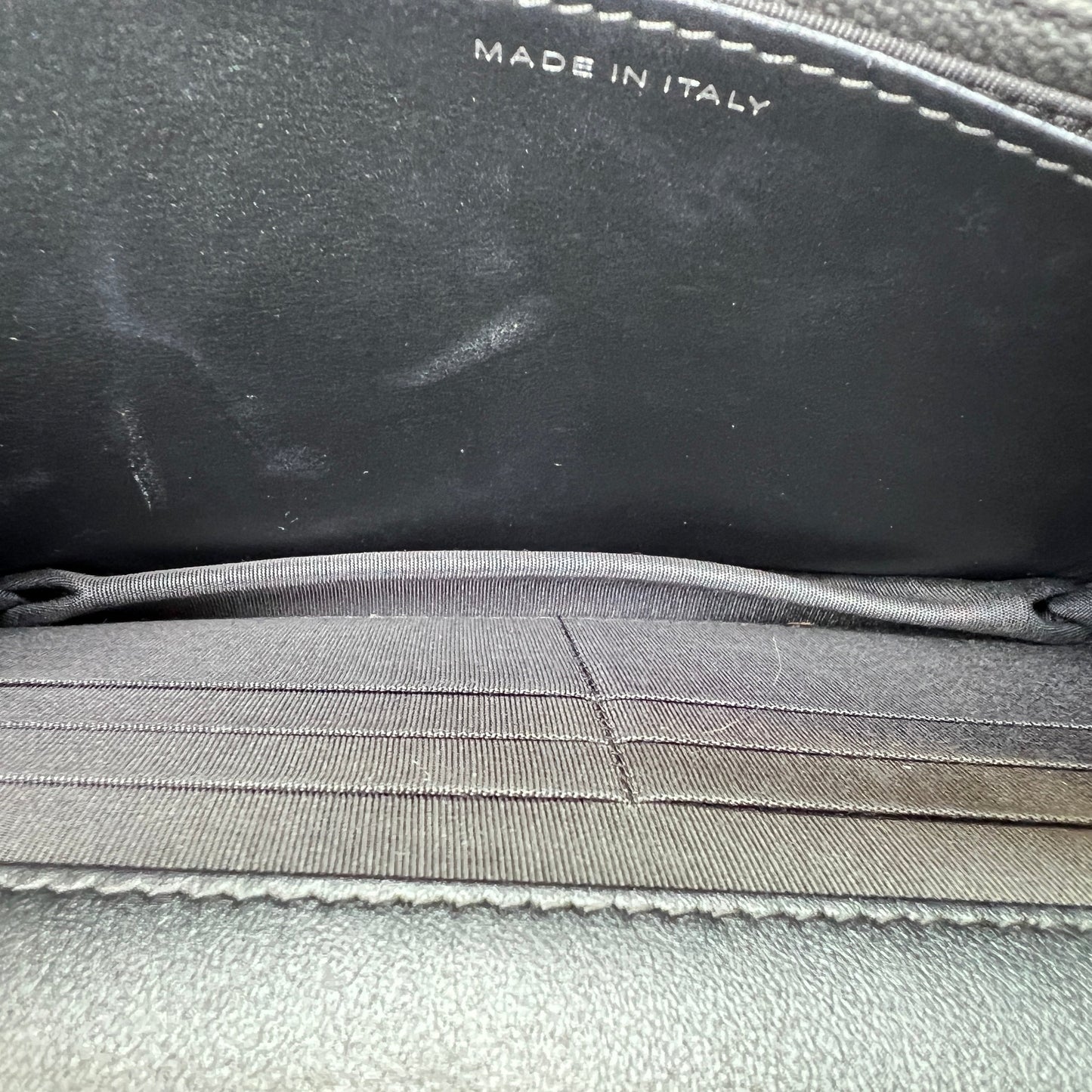 Classic Grey Wallet on Chain in Calfskin, Gunmetal hardware