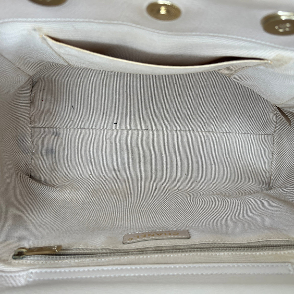 Stitched Shopping Beige Top Handle Bag in, Gold hardware