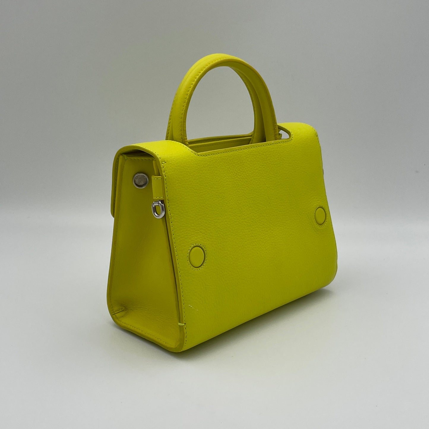 Diorever Mini Yellow Top Handle Bag in Calfskin, Silver hardware