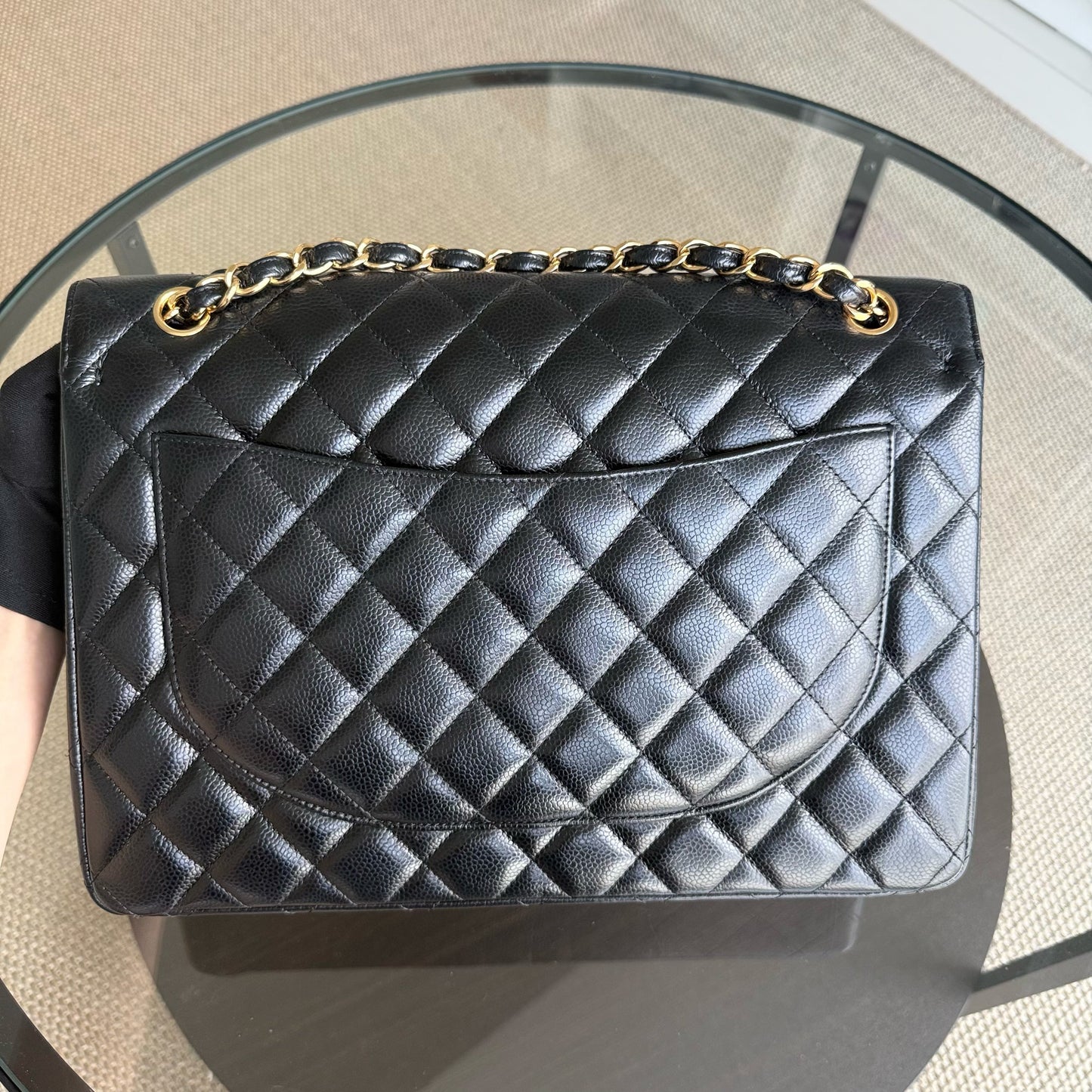 Chanel Classic Flap Maxi - Caviar Double Flap 33CM Quilted Black Gold Hardware Series 18