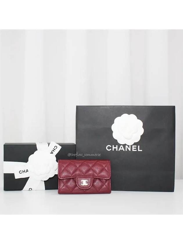 Classic Gold Logo Grained Shiny Calfskin Card Wallet Burgundy Chanel