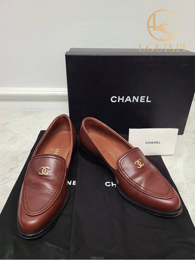 luxury goods Lewis IT 37 Brown gold CC logo moccasin loafers Chanel