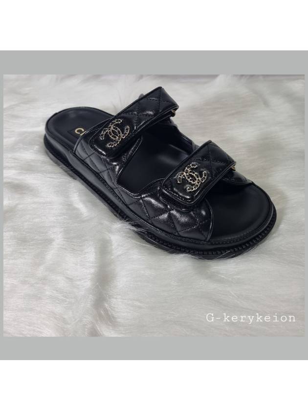 CC Logo Velcro Sandals Black Chanel