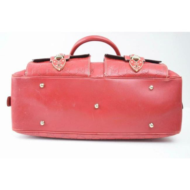 Gucci Joy Boston Bag Padlock Limited Edition Red Large G Logo Embossed Leather With Red Enamel