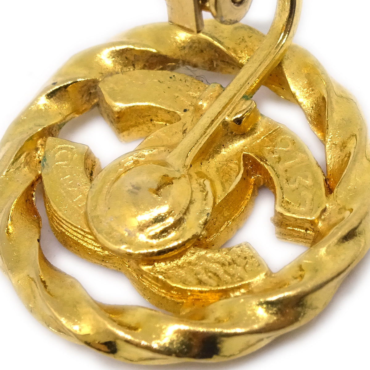 Chanel Gold Button Earrings Clip-On Rhinestone 2137