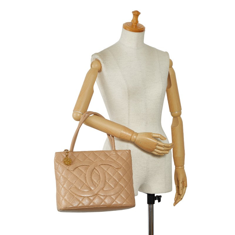 Chanel Matrases Medallion Coco ed Tote Bag Handbag Beige G Caviar S CHANEL