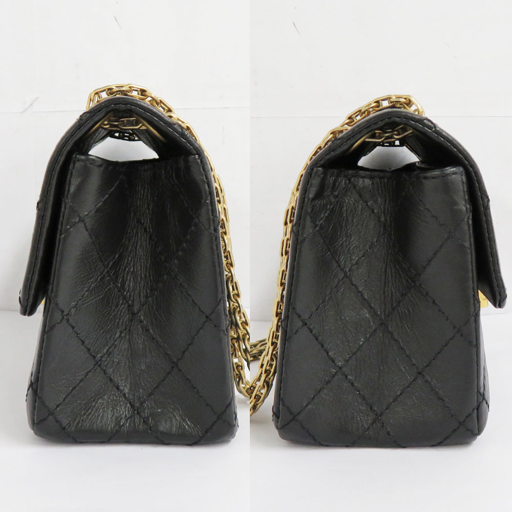 CHANEL 2.55 Flap Bag Chain Sder Bag AS0874 Black G S Black GD Tools Leather