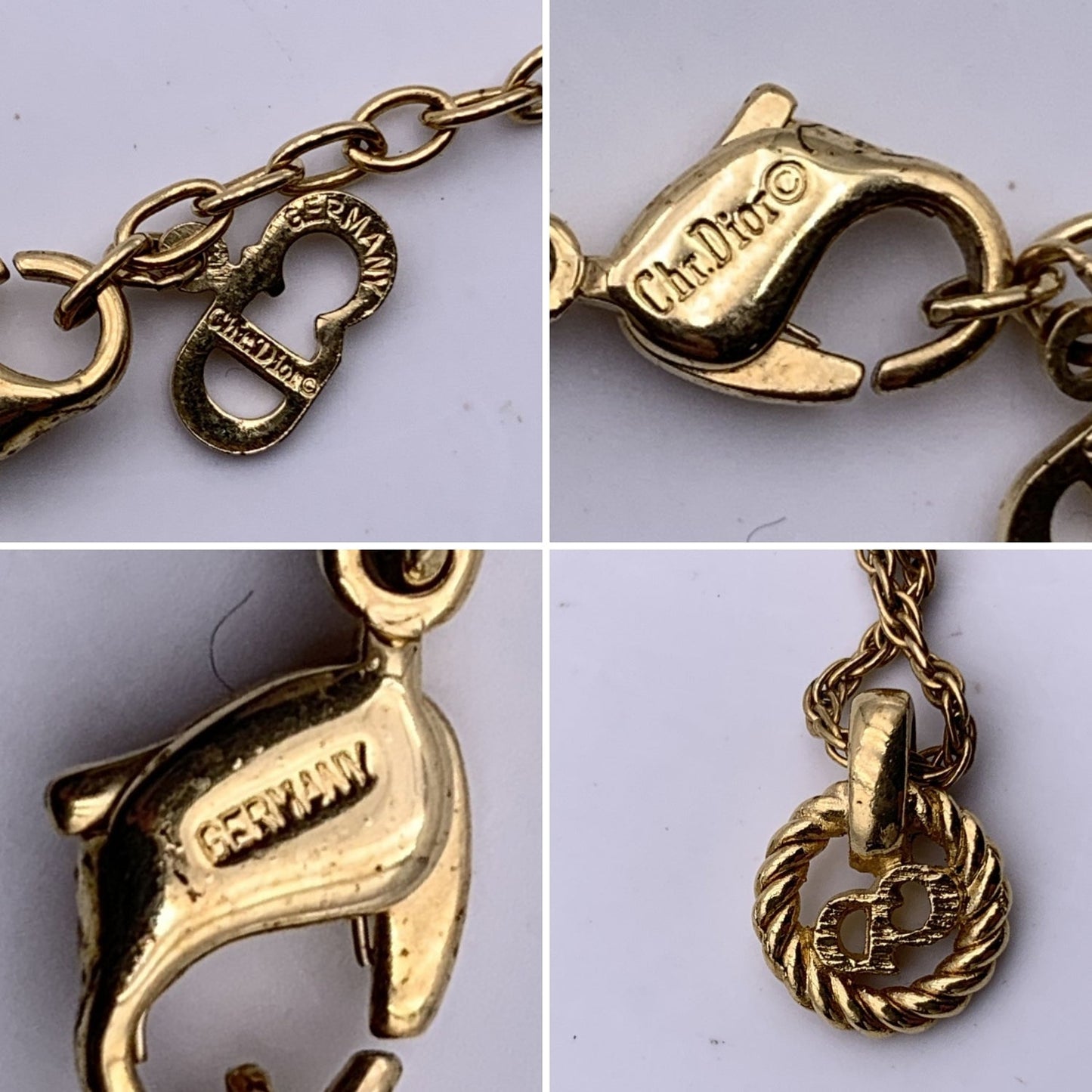 CHRISTIAN DIOR Gold Metal Small Cd Logo Pendant Chain Necklace