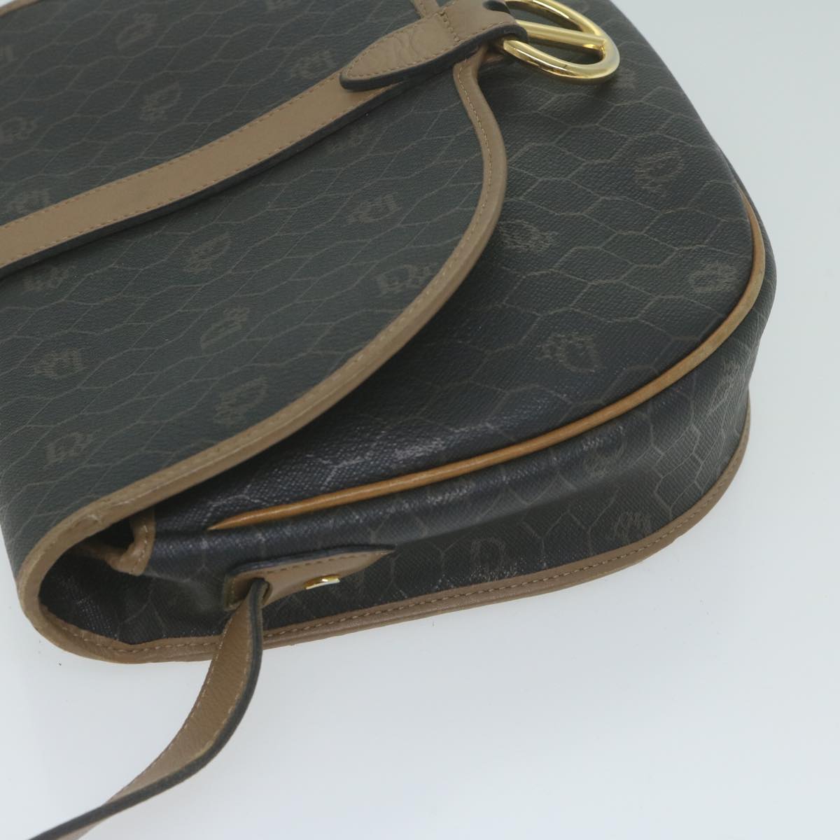 CHRISTIAN DIOR Honeycomb Canvas Shoulder Bag PVC Black Auth ep3157