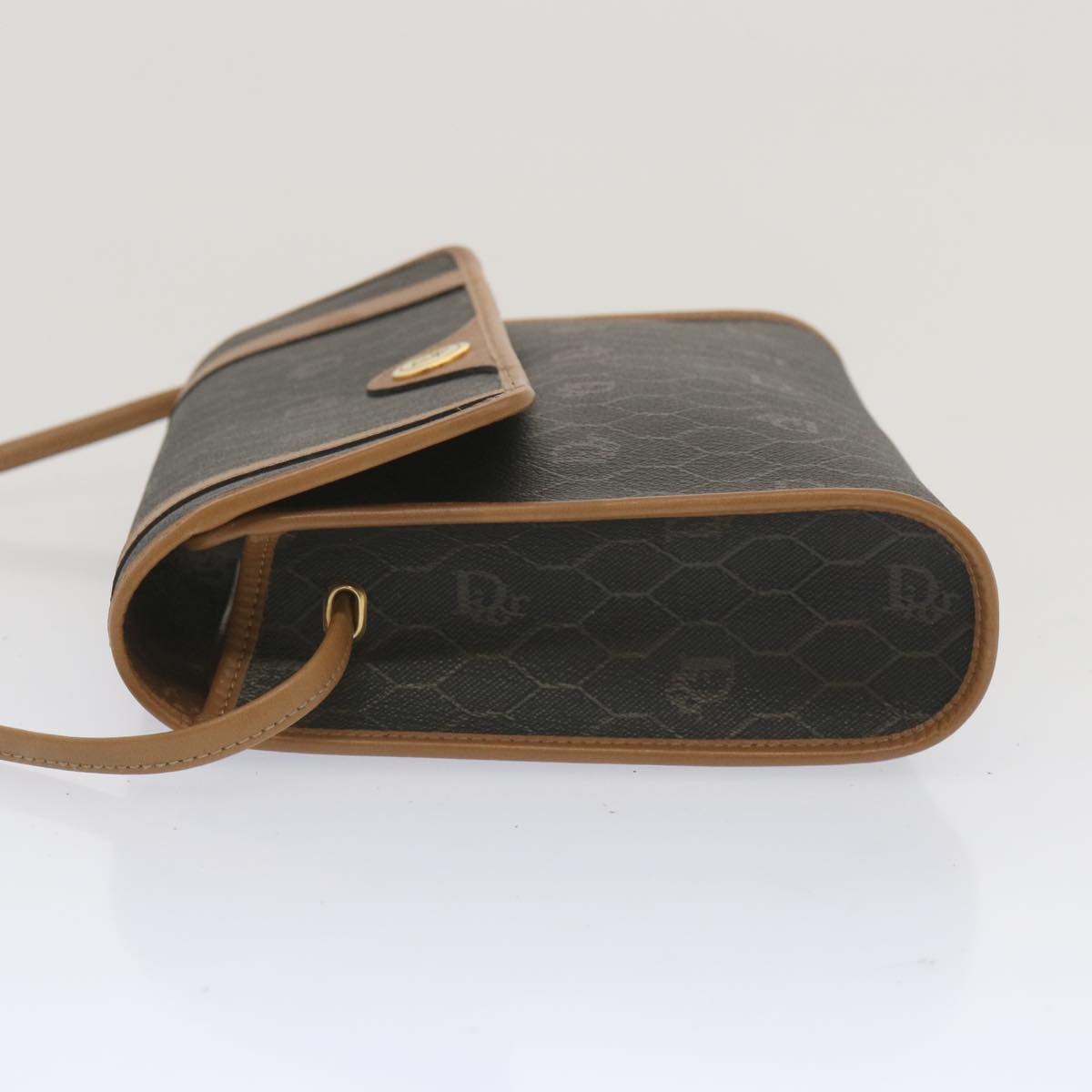 CHRISTIAN DIOR Honeycomb Canvas Shoulder Bag PVC Leather Black Auth ep3692
