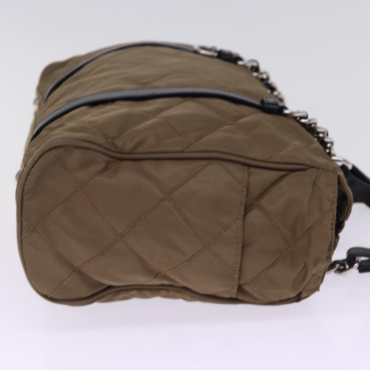 PRADA Chain Shoulder Bag Nylon Brown Auth ep4518