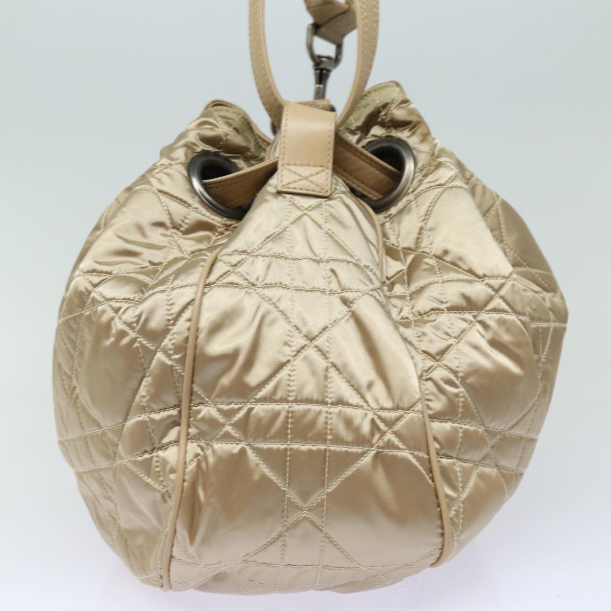 CHRISTIAN DIOR Lady Dior Canage Shoulder Bag Nylon Beige Auth ep4656