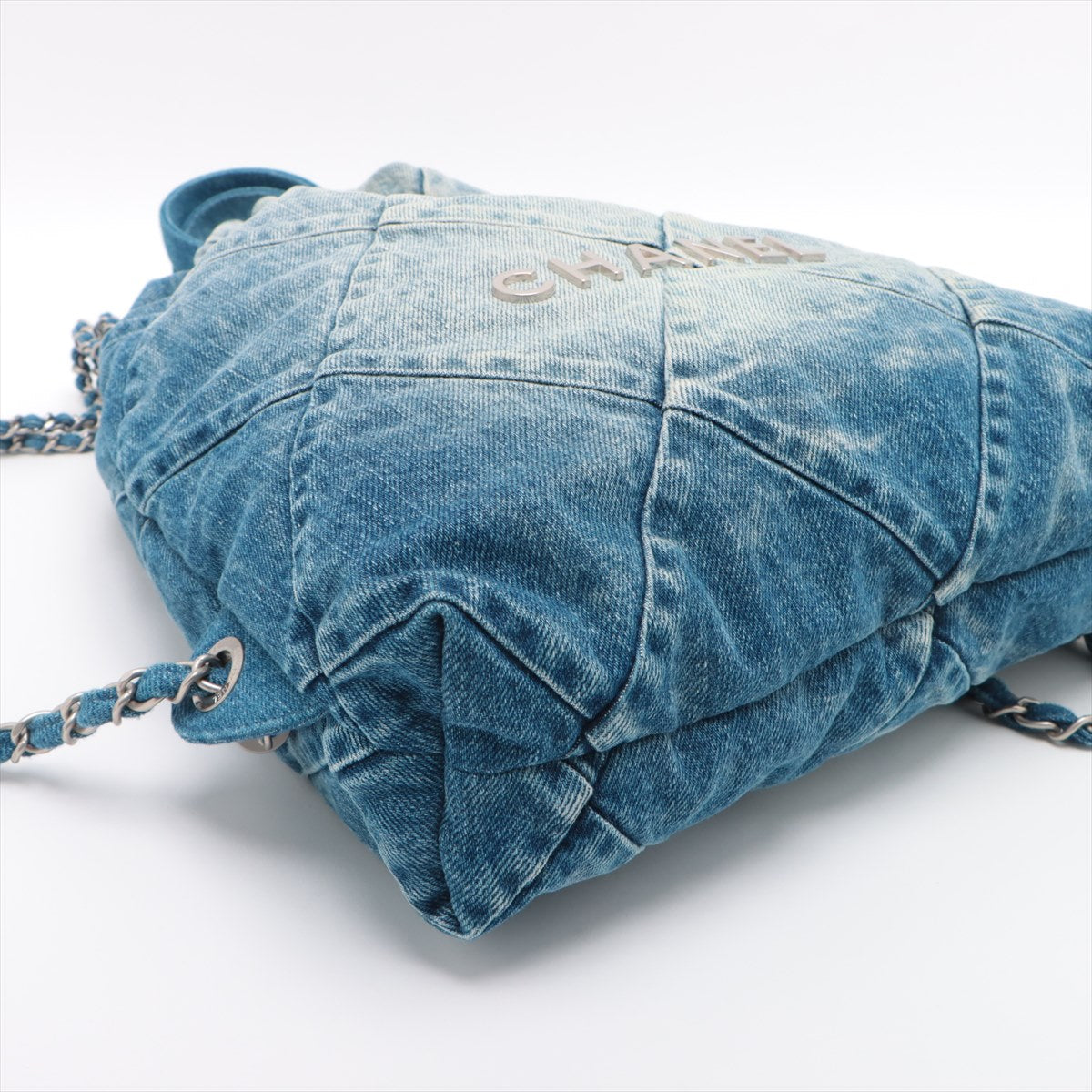 Chanel 22 Backpack Denim Chainsaw Blue Silver AS3859