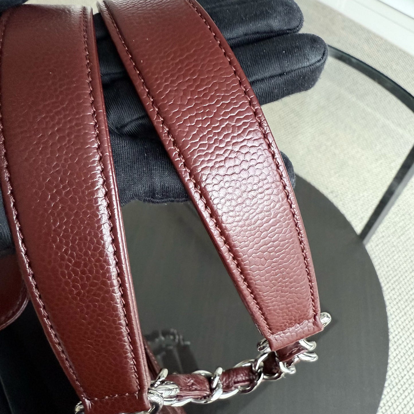 Chanel PST Petite Shopping Tote - Caviar Quilted Burgundy Dark Red Silver Hardware Series 18