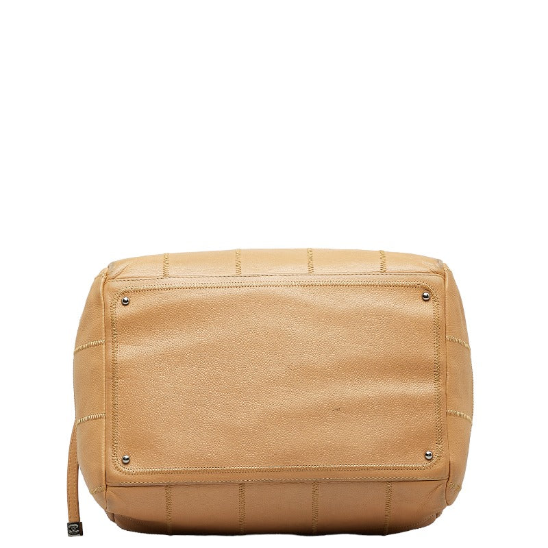 Chanel Chocolate Bar Boston Bag HandBag Beige Leather Lady Chanel