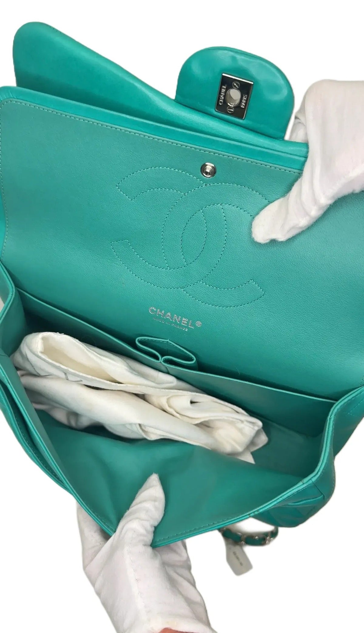 Chanel Timeless/Classique Handbag Leather Green Plain WD6-26