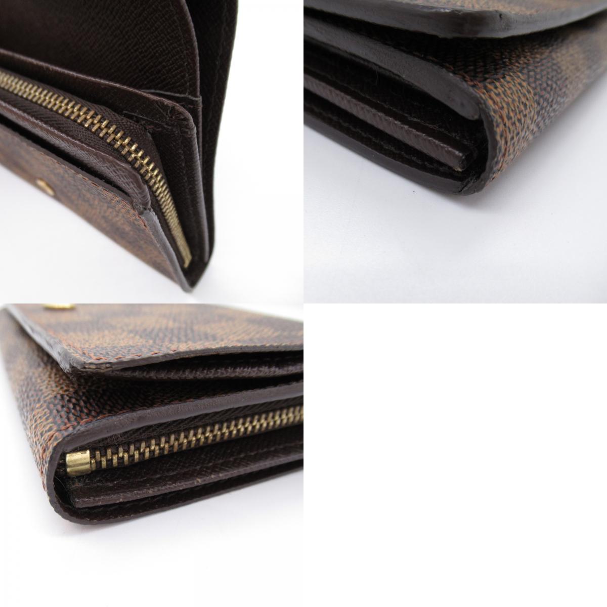 Louis Vuitton Porte Monetier Tresor Double Fold Wallet Wallet PVC Coated Canvas Damiet Mens Brown N61730