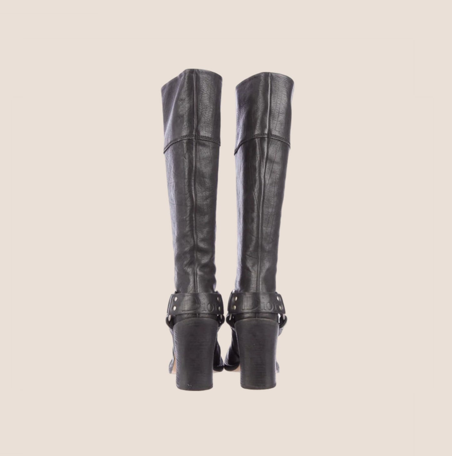 CHRISTIAN DIOR 2000 BLACK LEATHER HARNESS BOOTS