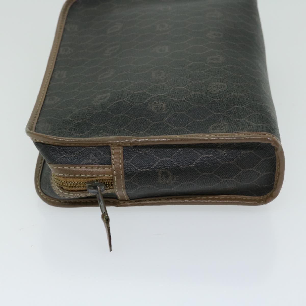 CHRISTIAN DIOR Honeycomb Canvas Clutch Bag PVC Leather Black Auth fm3258