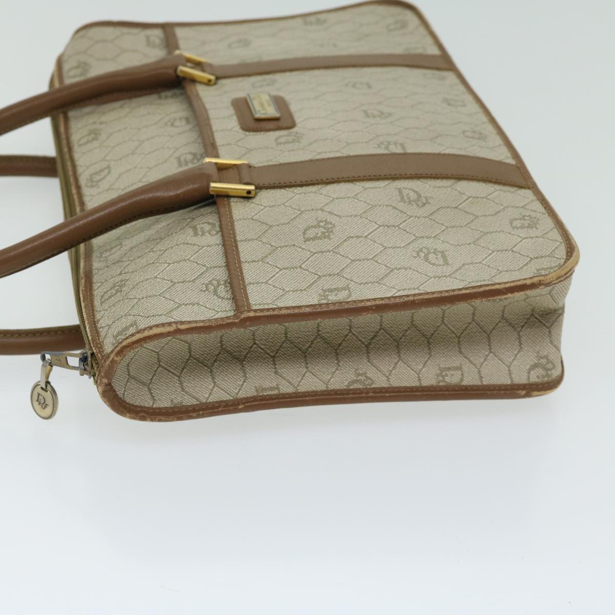CHRISTIAN DIOR Honeycomb Canvas Hand Bag PVC Leather Beige Auth fm3259