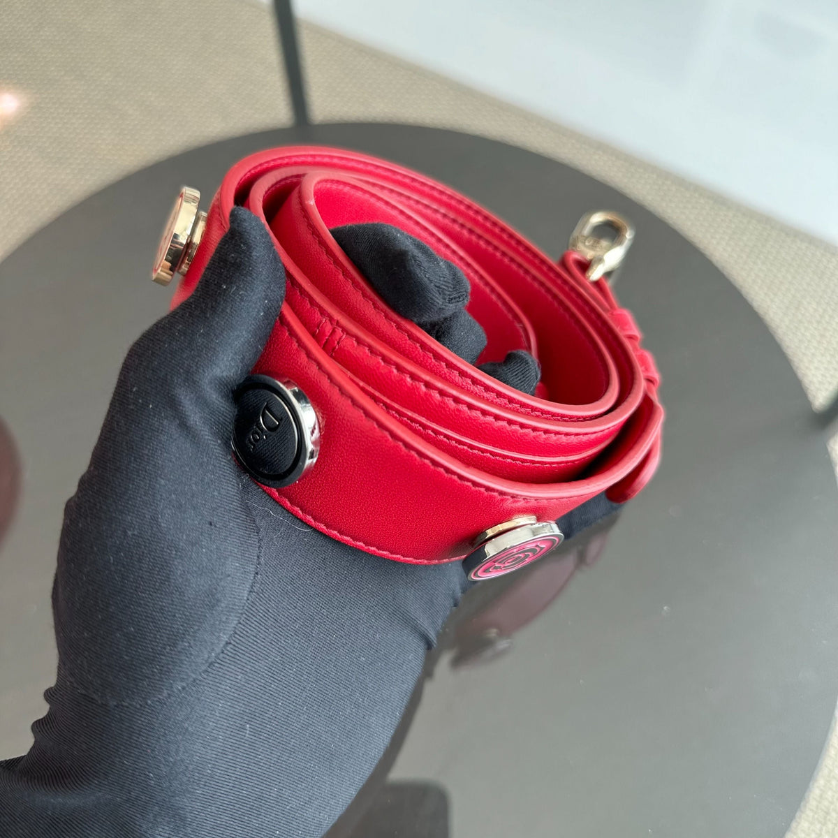 *Full Set, Receipt* Lady Small Lambskin Cannage Charm ABC Red GHW