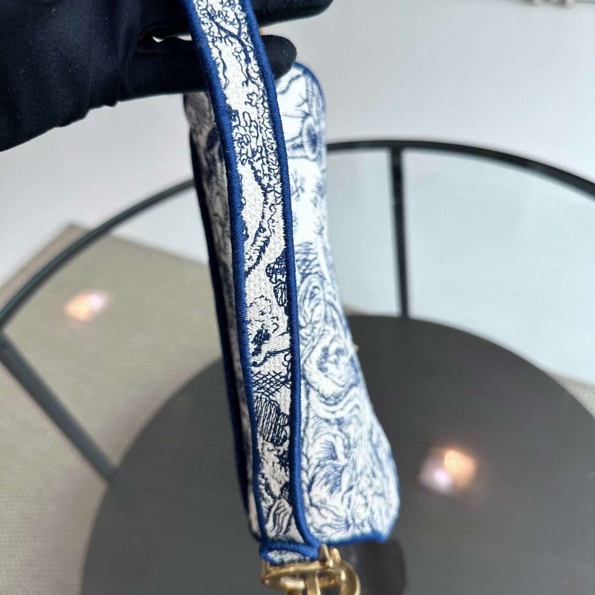 *Full Set, Receipt* Saddle Medium Blue Toile De Jouy Embroidery Canvas AGHW