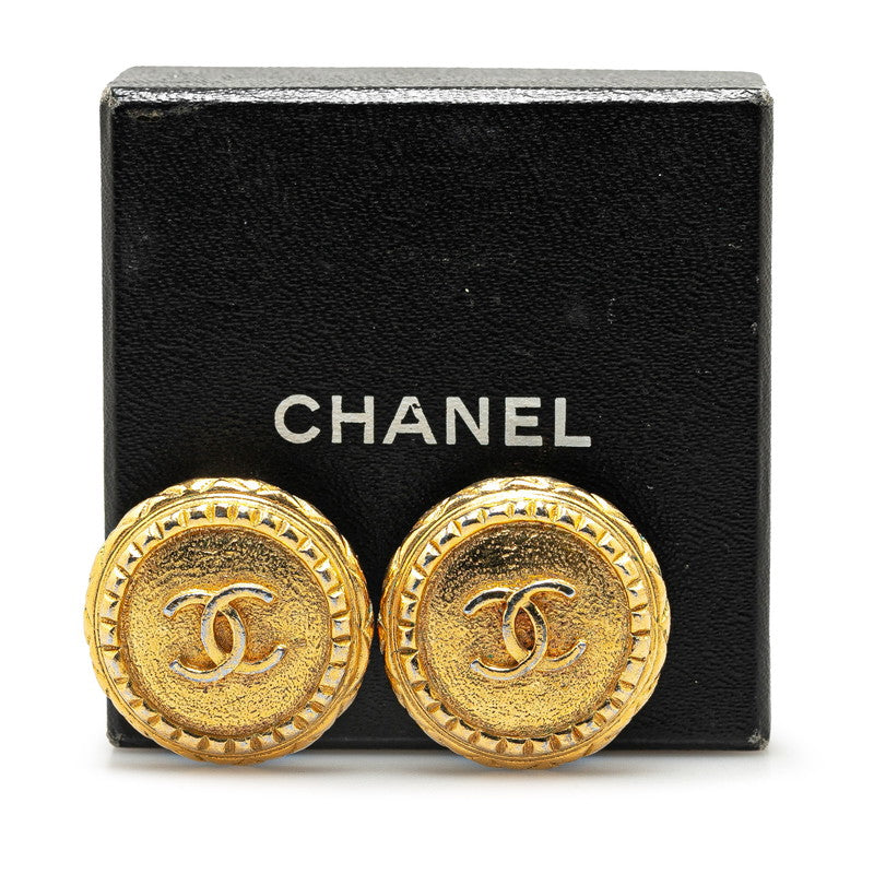 Chanel Vintage Coco Mark Earrings Gold Plated