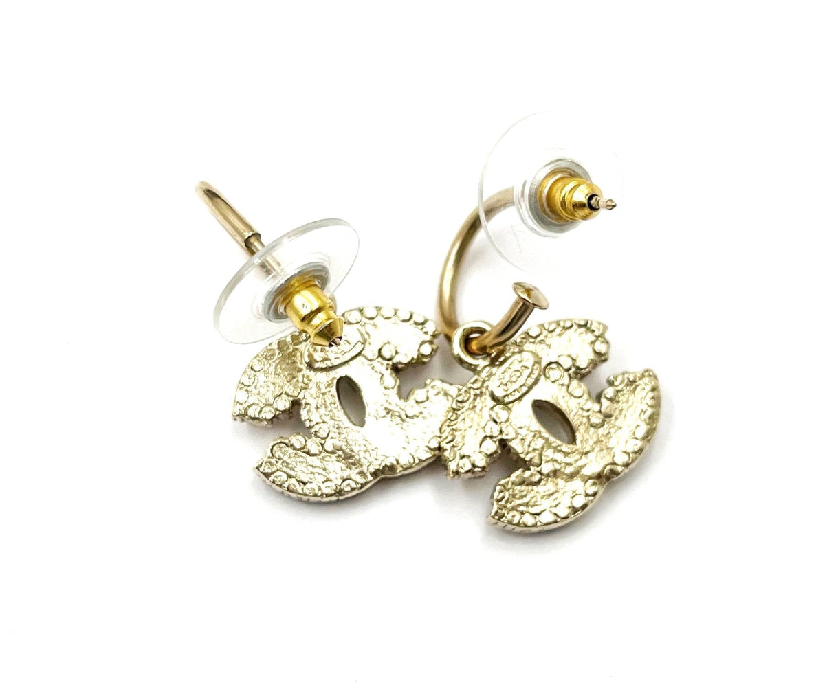 Top Quality Chanel Gold CC Black White Stripe Red Crystal Hoop Piercing Earrings