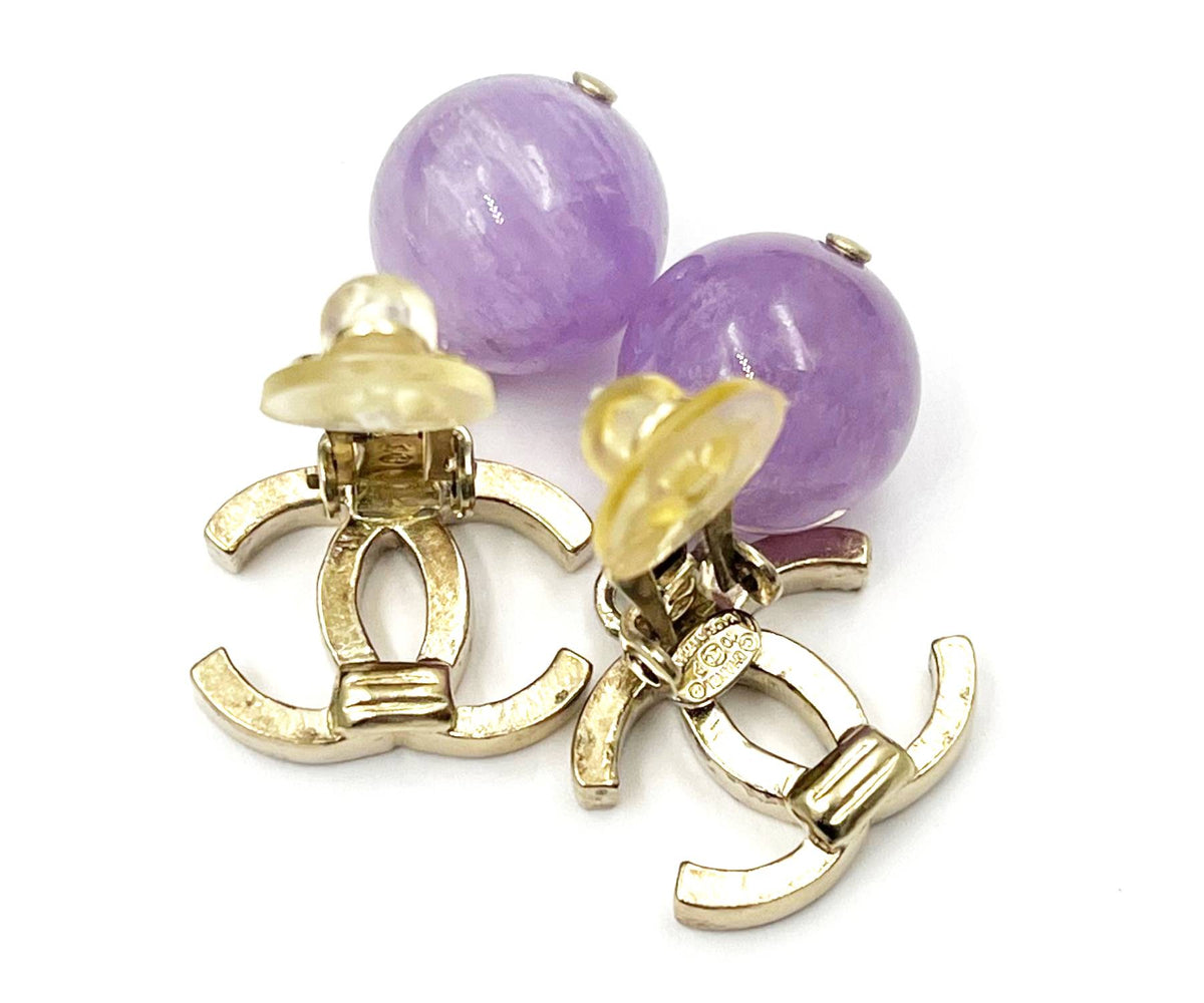 Top Quality Chanel Gold CC Lavender Stone Clip on Earrings