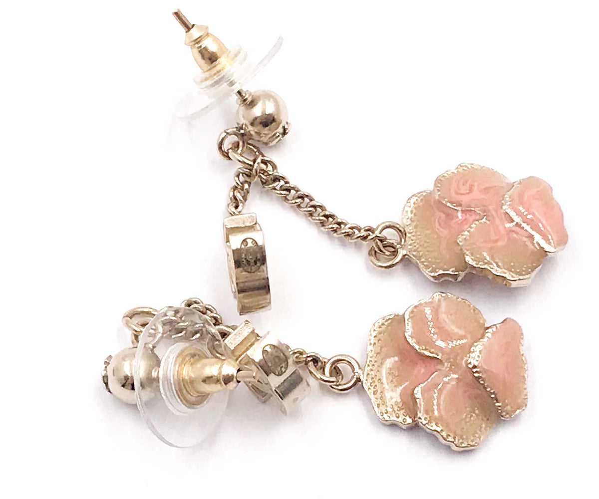 Top Quality Chanel Gold CC Pink Flower Dangle Piercing Earrings