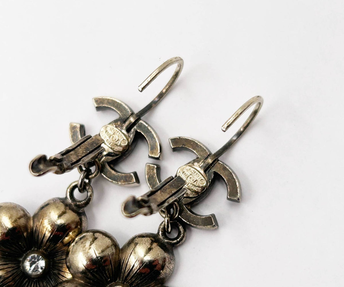 Top Quality Chanel Gold CC Purple Flower Lever Back Piercing Earrings