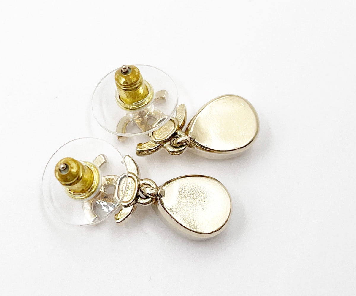 Top Quality Chanel Gold CC Tear Drop Crystal Dangle Piercing Earrings