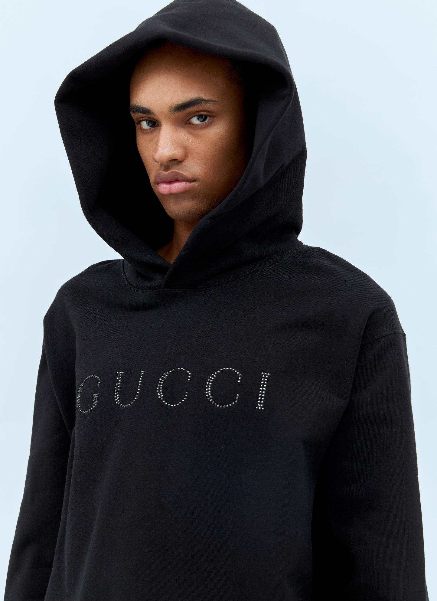 Gucci Men Crystal Logo Hooded Sweatshirt
