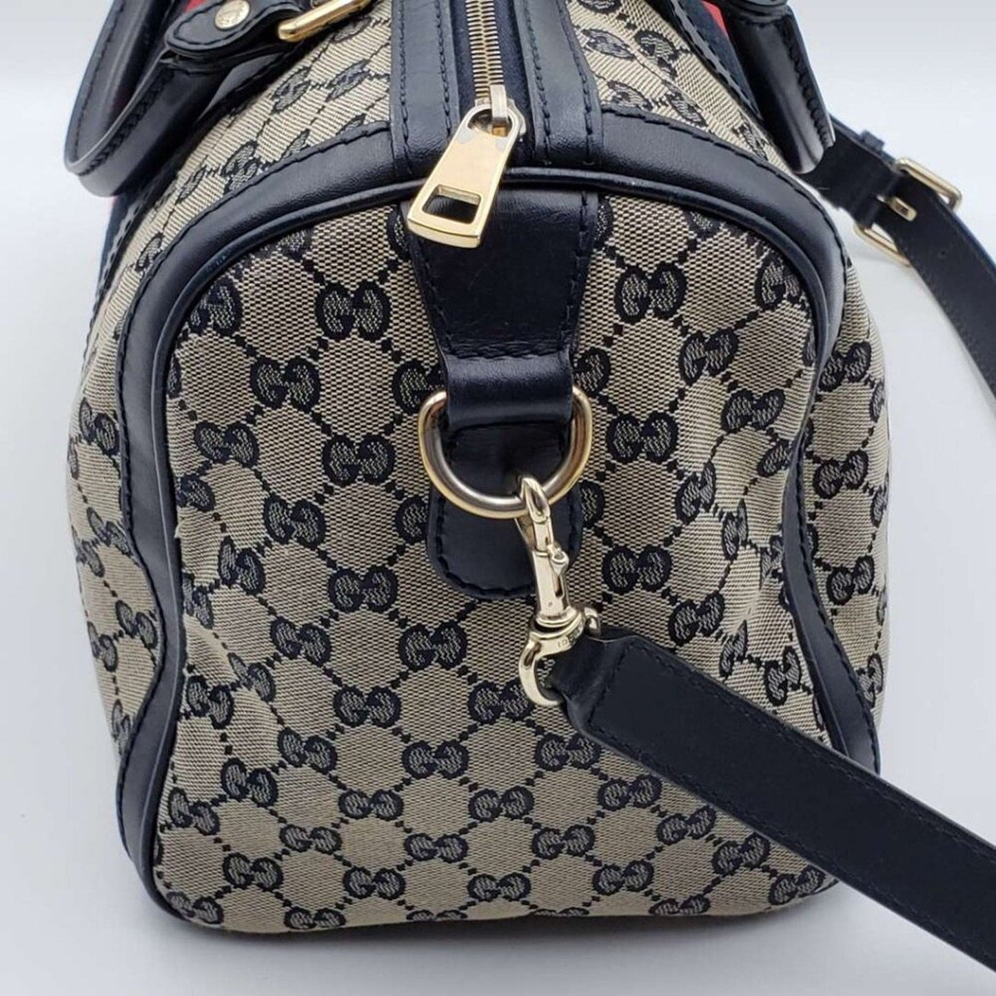 GUCCI Boston Medium Navy GG Cloth Satchel Bag