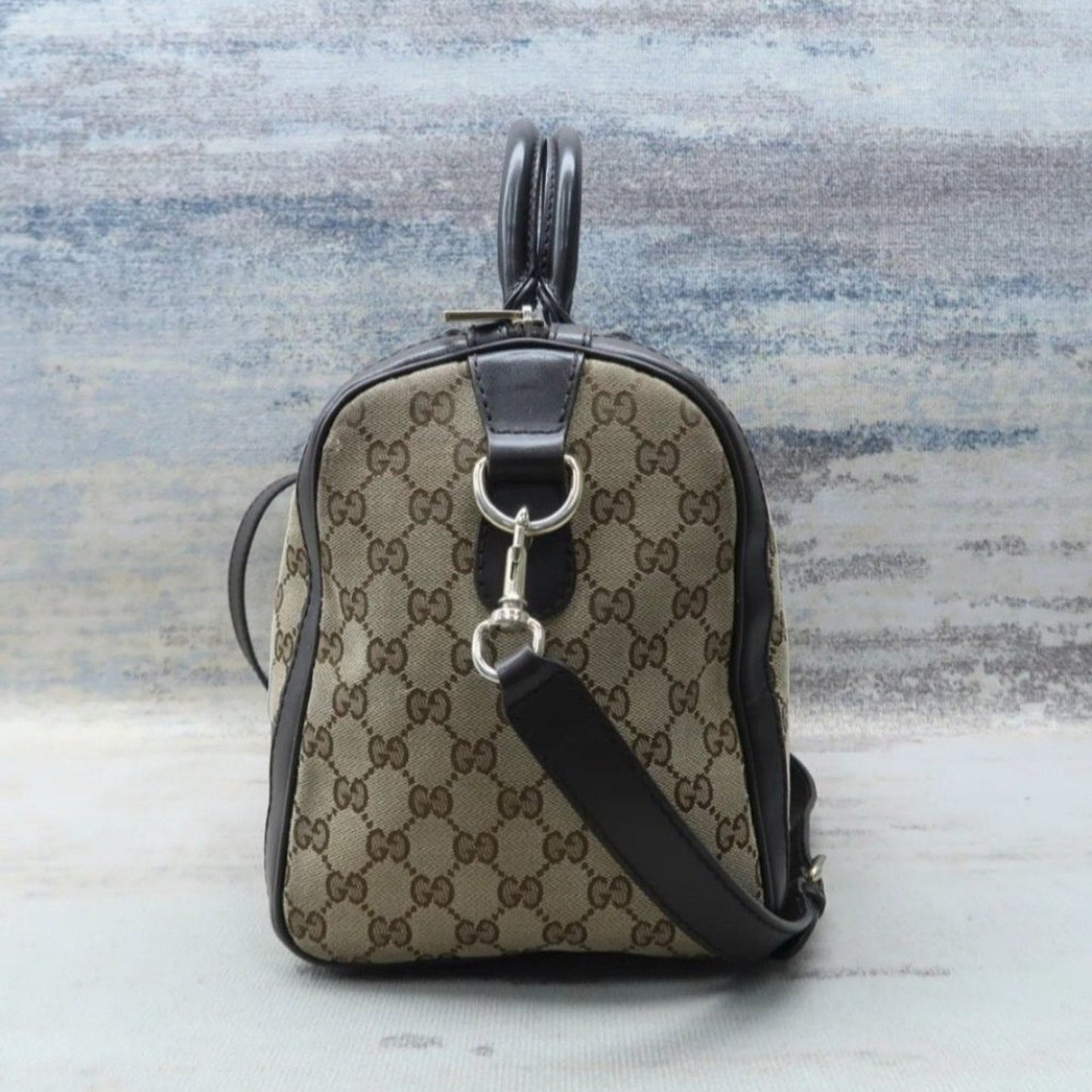 Gucci Boston Web Brown Canvas Satchel Bag