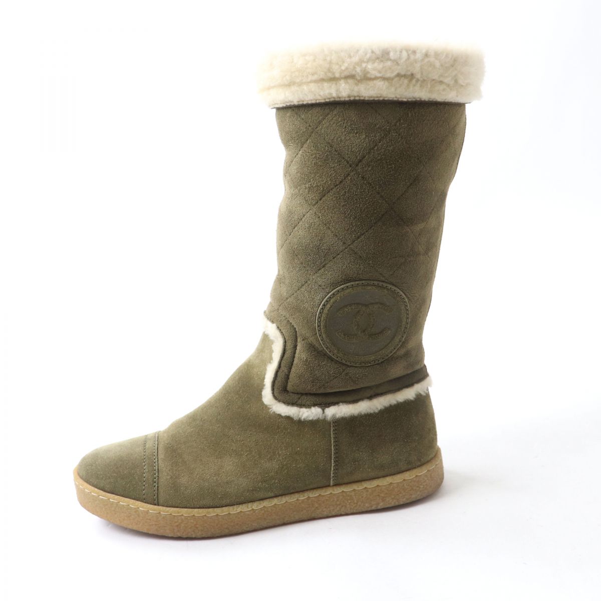 CHANEL boots Mouton Khaki x Ivory Women 36 Used
