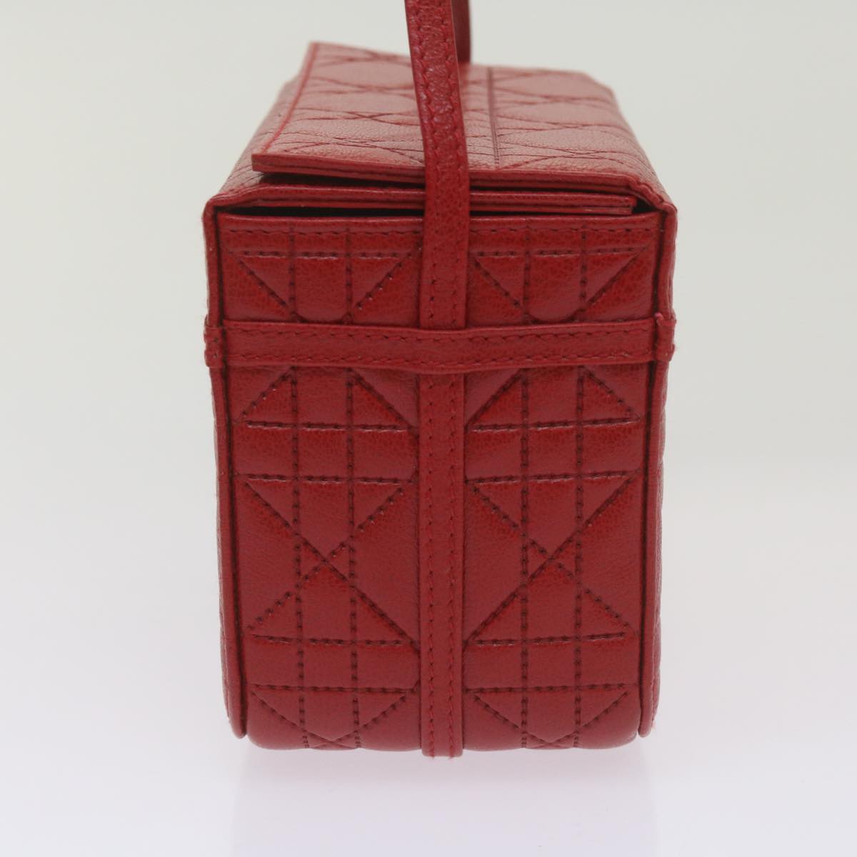 CHRISTIAN DIOR Canage Vanity Cosmetic Pouch Leather Red Auth hk1134